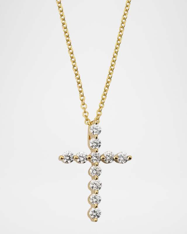 18K Yellow Gold Diamond Cross Necklace, 20"L, 0.33tcw